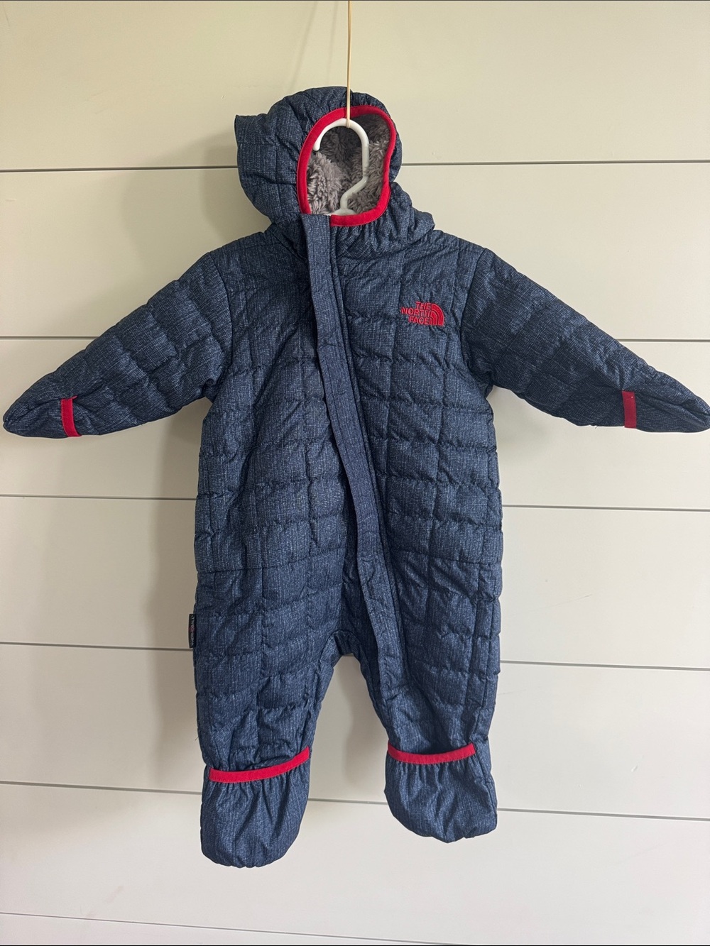 The North Face Navy Quilted One-Piece Footie with Red Trim